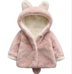【新品】ベビー用 100サイズ 耳•しっぽ付き ボアコート ピンク 防寒
