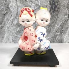 伝統工芸品 素焼き 陶器製 博多人形 子供(わらべ) ペア 昭和レトロ