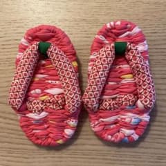 花柄布製スリッパ 緑リボン付きのサムネイル