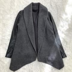 セオリー カシミヤ混 ウール レザー 羊革 切替 ショールカラー コート