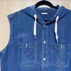 ヴィンテージ加工 デニムシャツ カットオフ ベストXLサイズのサムネイル