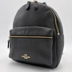 極美品】コーチ リュック シボ革 ブラック レザー ロゴ金具 チャーム