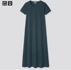 ゆうともさん専用ユニクロコットンフレアワンピース　グリーン　ロングワンピースのサムネイル