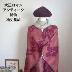 大正ロマン アンティーク 銘仙 袷着物 時代着物 縦縞に洋花 和洋折衷