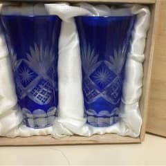 マヒル様専用手作り切子 一口ビール飲み切りグラスペア 藍かすりのサムネイル