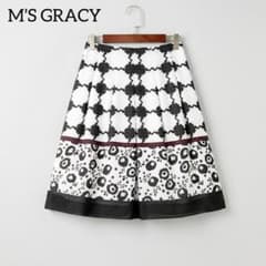 M'S GRACY エムズグレイシー タックフレアスカート 花柄 幾何学模様