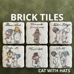 レンガ風タイル （ねこちゃん① ）猫雑貨 デコパージュ リメイク鉢