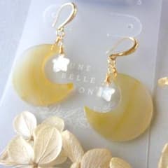 14kgf/天然石アイリスアゲート月とホワイトムーンストーン星のピアス