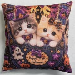 ハロウィン パネル生地猫ちゃん　ミニクッション ハンドメイド