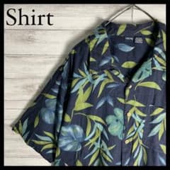 アロハシャツ☆コットン☆柄シャツ☆リーフ☆ネイビー☆ヴィンテージ☆90s☆Lのサムネイル