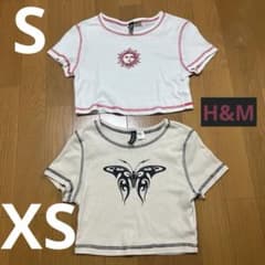 H&M クロップドTシャツ 2枚セット 太陽 蝶Y2K S XSのサムネイル