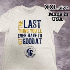 USA製　Tシャツ　XXL　ホワイトグレー　杢　プリント　ロゴ　ライト　古着