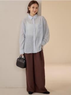 mysacloset ブラウン ストライプ ワイドパンツのサムネイル