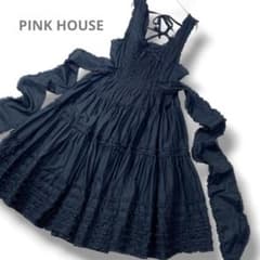 美品✨PINK HOUSE黒 ワンピース ダブリエ ピコフリル リボン ブラック 
