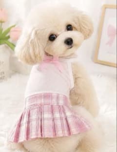犬服 ワンピース ピンク チェック プリーツ 春夏 可愛い 小型犬 韓国 M