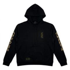 希少！Chrome Hearts 袖ロゴ＆縦ロゴ プルオーバーフーディー 黒 