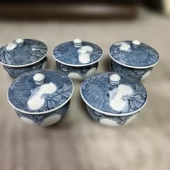 有田焼青色波模様陶器蓋付き湯飲み5個セット - メルカリ