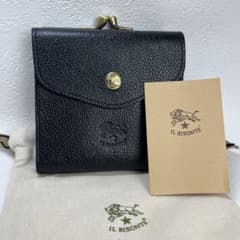 ★良品　イルビゾンテ　二つ折り財布　がま口　ゴールド金具　シボ革　黒　小銭入れ ☆良品 イルビゾンテ 二つ折り財布 がま口 ゴールド金具 シボ革 黒