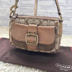 COACH シグネチャー ワンショルダーバッグ キャンバス レザー ブラウン 