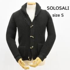美品◇SOLOSALI◇ショールカラーローゲージニット◇サイズS◇カーキ 