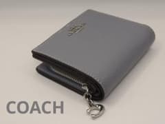 COACH コーチ 二つ折り財布 グレー レザ- コンパクト ミニ - メルカリ