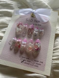 新作！ネイルチップ ピンク リボン 薔薇のサムネイル
