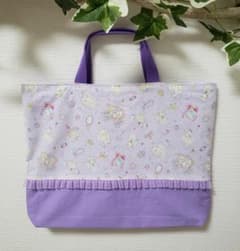 フリル付き　レッスンバッグ プリンセス　キャット　猫　パステルカラー　パープルのサムネイル