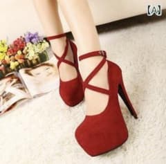 クロスストラップ ハイヒール パンプス レッドのサムネイル