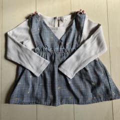 重ね着風長袖カットソー 110cm チェック柄のサムネイル