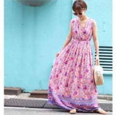 とろみ素材オリエンタル柄カシュクールワンピースのサムネイル