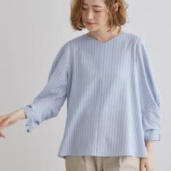 【grove】 麻調メッシュ袖コンシャスブラウス
