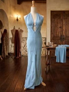 水色 ホルターネック マーメイド ロングドレス バックオープン キャバドレスのサムネイル