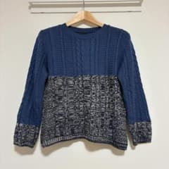Woman's View ケーブルニット 切替デザイン ブルーのサムネイル