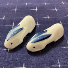 陶器のうさぎ箸置き2個セット 美々卯 染付け 兎 ウサギ 和食器