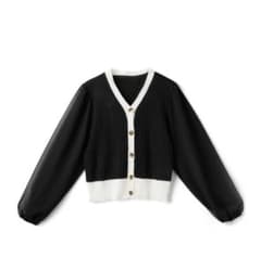 シフォンスリーブ配色ニットトップスのサムネイル