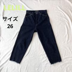 lelill 濃紺　ハイウエスト　ワイド　デニム　ダメージ　大人　女子のサムネイル