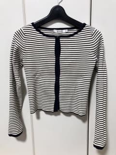 MOUSSY ホワイト・ネイビー ストライプ 長袖カットソーのサムネイル
