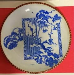 有田焼 ヤマトク 山徳窯 大皿 印判皿 イゲ皿 約31センチ 丸皿 レトロ