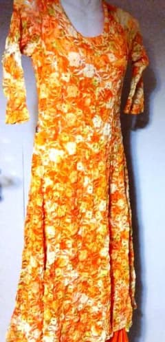社交ダンスオレンジ系花柄フレアドレス 社交ダンスオレンジ系花柄フレアドレス - メルカリ