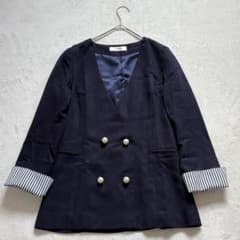 JENNE ノーカラージャケット パールボタン ネイビー M 上品 きれいめ 