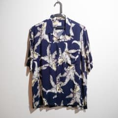 BROWNY VINTAGE アロハシャツ M ネイビー ハイビスカス柄のサムネイル