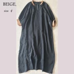 ☆BEIGE, ベイジ レーヨン麻 レザー切り替え ギャザーワンピース 4
