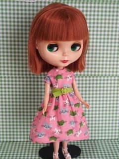 リカちゃん ブライス アウトフィット ～猫柄大人ワンピース／ピンク～ ネオブライス/リカちゃんサイズ◇ハンドメイドお洋服セット 猫柄