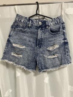 ケミカルウォッシュ デニムショートパンツ ダメージ加工 Mのサムネイル