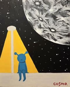 月と宇宙人　(アクリル画/キャンバス画/アート/絵画/宇宙人/惑星)