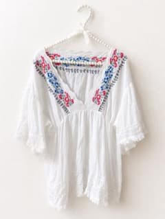 【SHIPS】刺繍ブラウス 花柄 コットン 白 ゆったり フリンジ 春夏のサムネイル