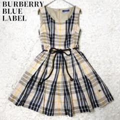 バーバリーブルーレーベル ワンピース リネン プリーツ フレア チェック バーバリーブルーレーベル ワンピース リネン プリーツ フレア