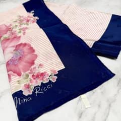 ニナリッチ Nina Ricci 大判 シルク スカーフ ネイビー ピンク お花