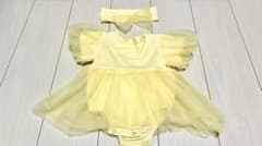 Yellow tulle dress and headband set, size 70-80
