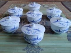 蓋付き湯飲み 7客セット 染付 草花文様 - メルカリ